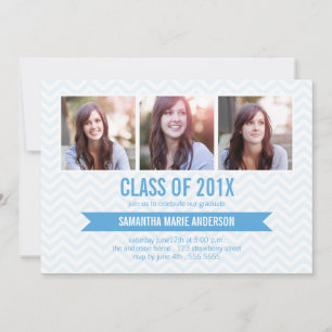 Invitation de graduation photo Chevron 3 - Bleu