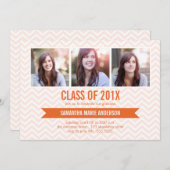 Invitation de graduation photo Chevron 3 - Orange (Devant / Derrière)