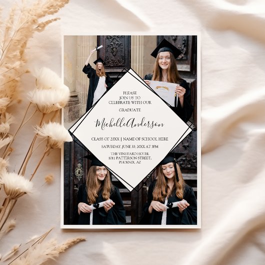 Invitation de graduation photo en noir et blanc mo