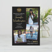 invitation de graduation photo en noir et or (Debout devant)