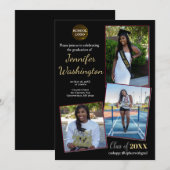 invitation de graduation photo en noir et or (Devant / Derrière)
