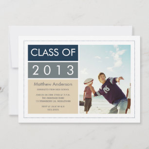 Invitation de graduation photo moderne - Bleu/Tan