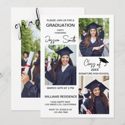 Invitation de graduation photo multiple moderne (Devant / Derrière)