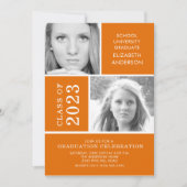 Invitation de Graduation Photo Orange Moderne (Devant)
