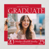 Invitation de Graduation Photo Rouge Gras Moderne (Devant / Derrière)
