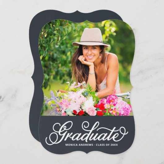 Invitation de Graduation Photo Script Moderne (Devant / Derrière)