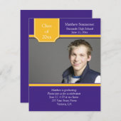 Invitation de graduation photo violet et or (Devant / Derrière)