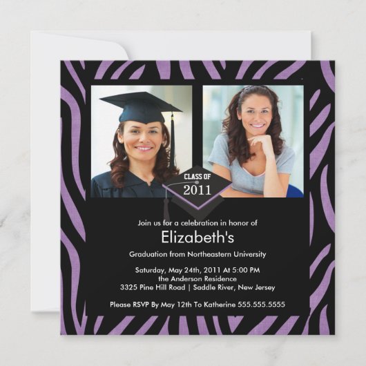 Invitation de graduation photo Zebra Purple Imprim (Devant)