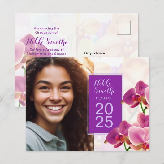 Invitation de graduation pour orchidées modernes e (Devant / Derrière)