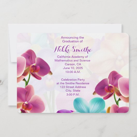 Invitation de graduation pour orchidées modernes e (Dos)