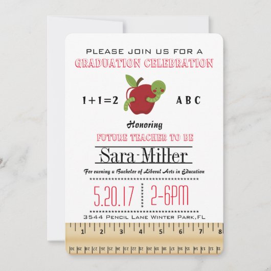 Invitation de graduation Red Apple Teacher (Devant)