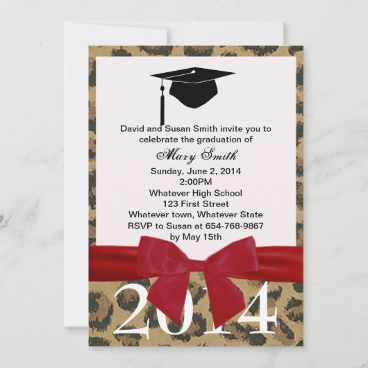 Invitation De Graduation Red Ribbon Et Leopard (Devant)