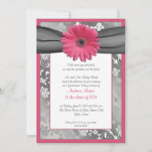 Invitation de graduation rose et gris Damask (Devant)