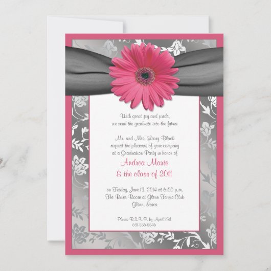 Invitation de graduation rose et gris Damask (Devant)