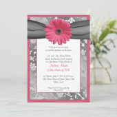 Invitation de graduation rose et gris Damask (Debout devant)