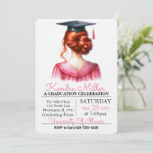 Invitation de graduation rose et noir Aquarelle (Debout devant)