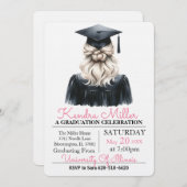 Invitation de graduation rose et noir Aquarelle (Devant / Derrière)