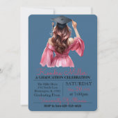 Invitation de graduation rose et noir Aquarelle (Devant)