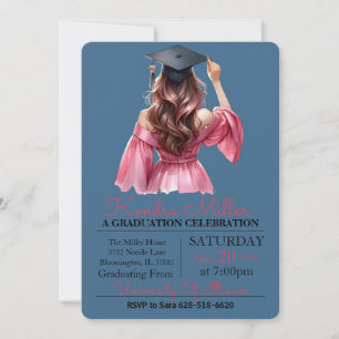 Invitation de graduation rose et noir Aquarelle