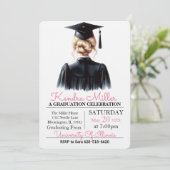 Invitation de graduation rose et noir Aquarelle (Debout devant)