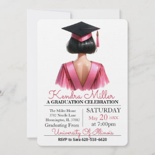 Invitation de graduation rose et noir Aquarelle