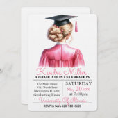 Invitation de graduation rose et noir Aquarelle (Devant / Derrière)