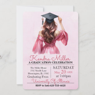 Invitation de graduation rose et noir Aquarelle
