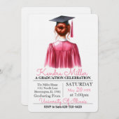 Invitation de graduation rose et noir Aquarelle (Devant / Derrière)