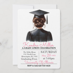 Invitation de graduation rose et noir Aquarelle