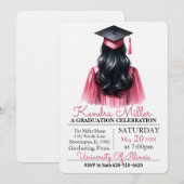 Invitation de graduation rose et noir Aquarelle (Devant / Derrière)