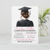 Invitation de graduation rose et noir Aquarelle (Debout devant)