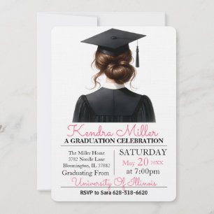 Invitation de graduation rose et noir Aquarelle