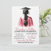 Invitation de graduation rose et noir Aquarelle (Debout devant)