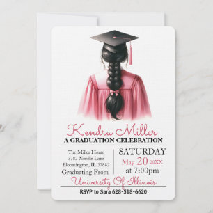 Invitation de graduation rose et noir Aquarelle