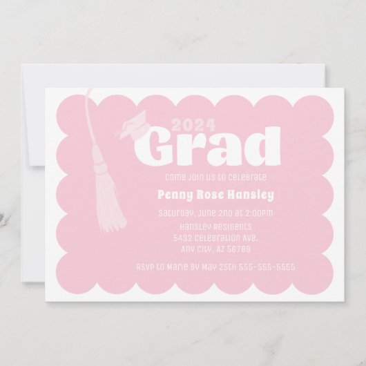 Invitation de graduation rose moderne (Devant)