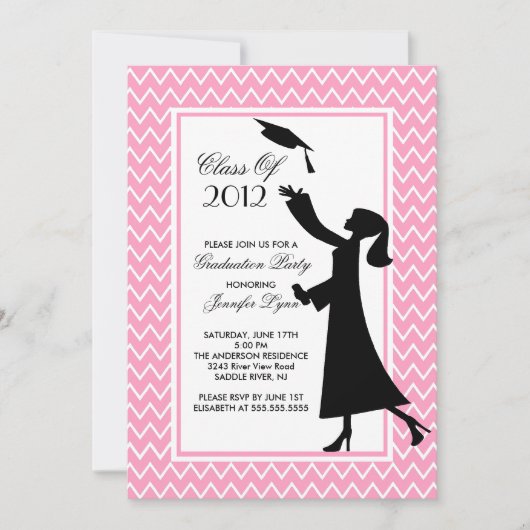 Invitation de graduation rose moderne Silhouette G (Devant)