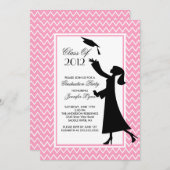 Invitation de graduation rose moderne Silhouette G (Devant / Derrière)