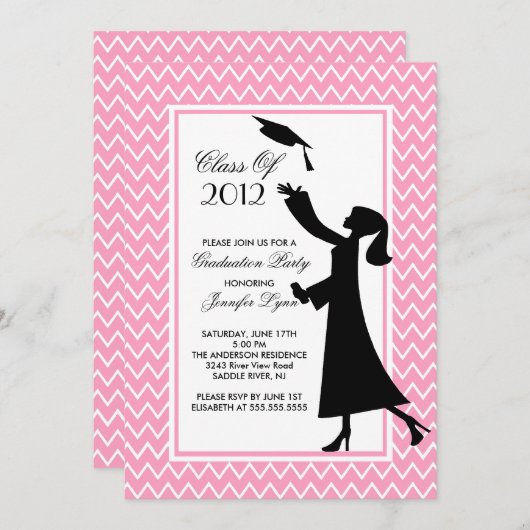 Invitation de graduation rose moderne Silhouette G (Devant / Derrière)