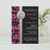 Invitation de graduation rose, noir et argent (Debout devant)