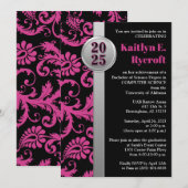 Invitation de graduation rose, noir et argent 2024 (Devant / Derrière)