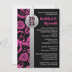 Invitation de graduation rose, noir et argent 2024