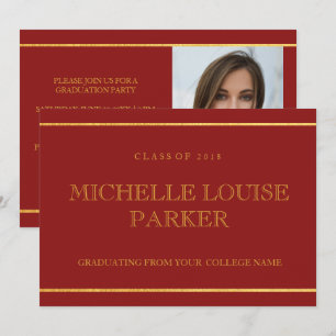Invitation de graduation rouge cardinale or intemp