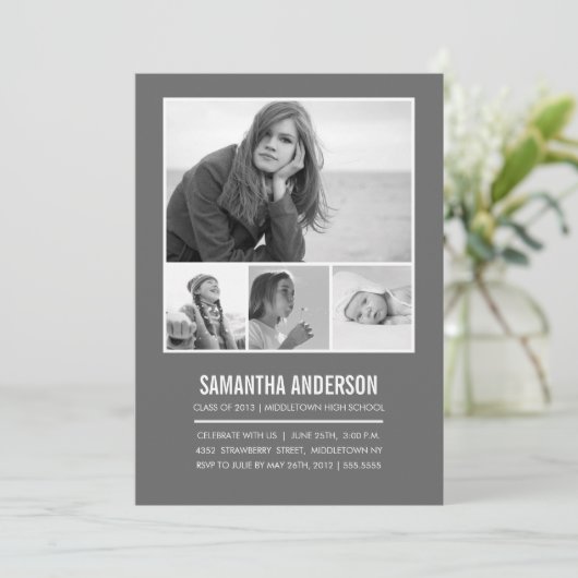 Invitation de graduation simple - Gris (Debout devant)