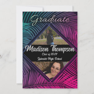 Invitation de graduation tropicale fluorescente de