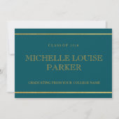 Invitation de graduation Turquoise d'or intemporel (Devant)