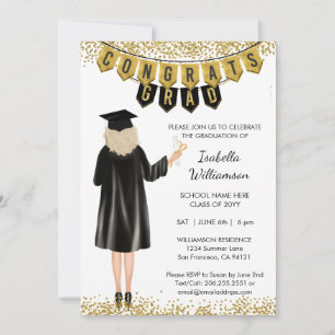 Invitation de graduation unique cheveux blonds