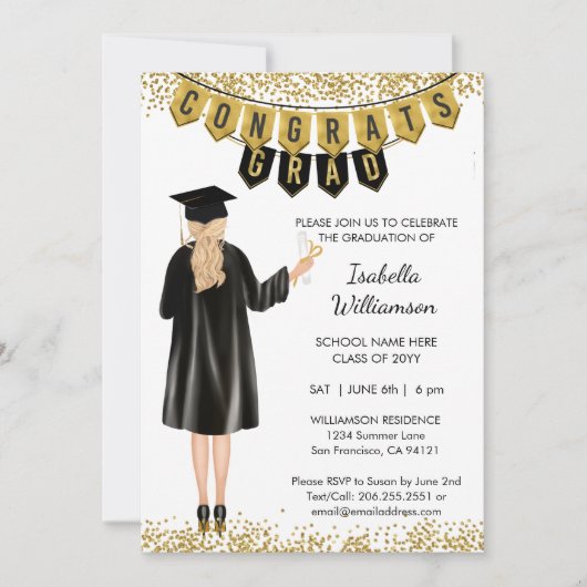 Invitation de graduation unique cheveux blonds (Devant)