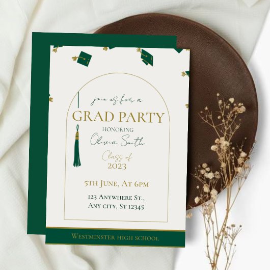 Invitation de graduation verte moderne | Personnal