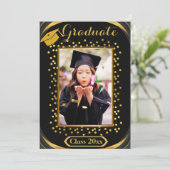Invitation de graduation Vertical Black & Gold (Debout devant)