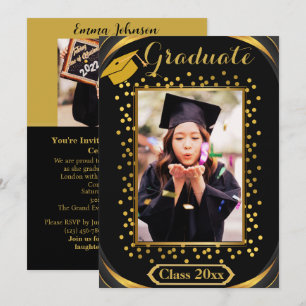 Invitation de graduation Vertical Black & Gold